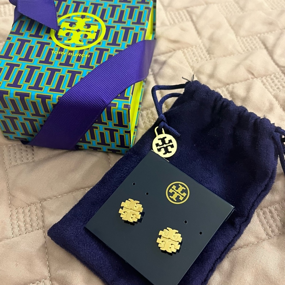 Tory Burch Gold Logo Stud Earrings
